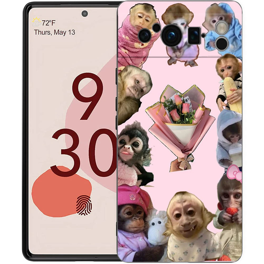 Luxury Phone Case For Google Pixel 10 9 8 9A 8A 7 7A 6 Pro XL 6A 5G Black Soft Back TPU Cover Cute Funny Monkey