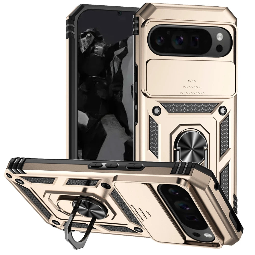 Shockproof Armor Funda For Google Pixel 6 7 8 9 10 Pro XL 10A 5G Slide Lens Protect Case For Pixel 6A 7A 8A 9A Ring Holder Cover