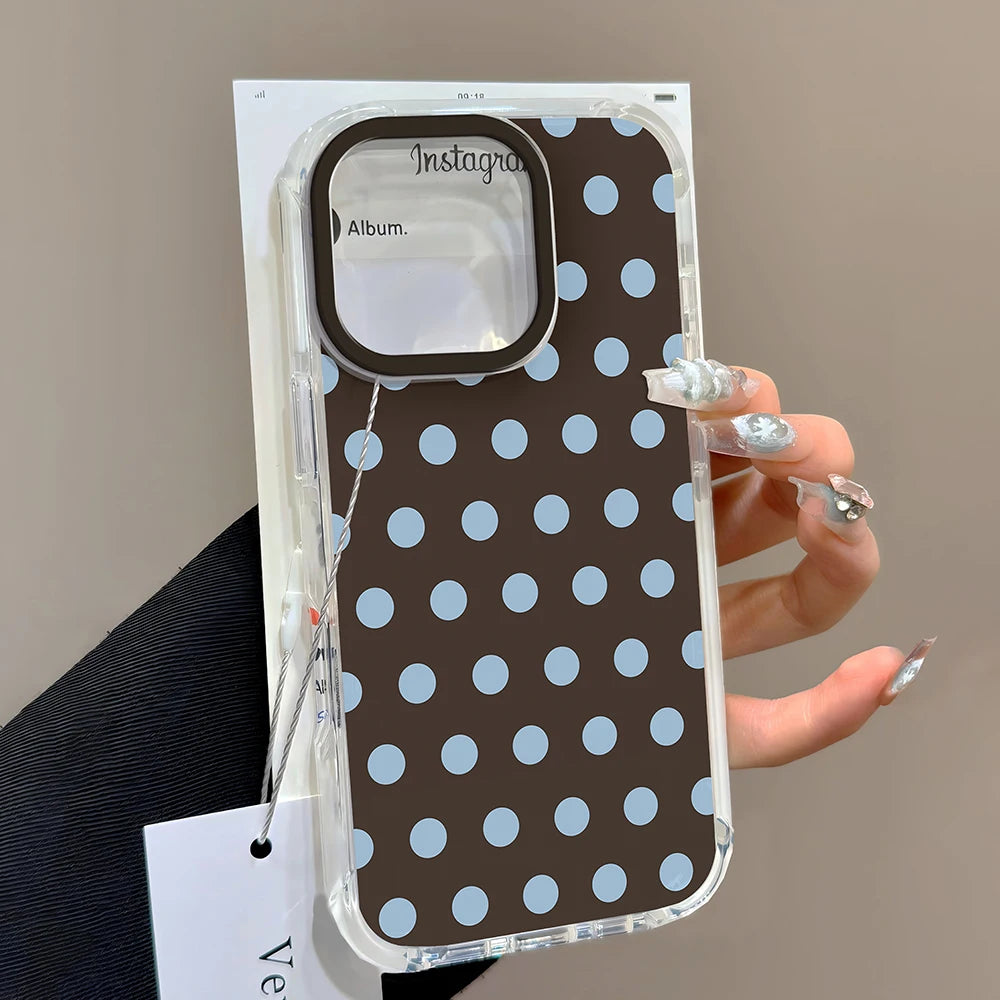 luxury Ins Brown Red Polka Dots Phone Case For iPhone 17 16 16e 15 14 13 12 11 Mini Pro Max X XR XSMax 7 8 Air Plus Back Cover