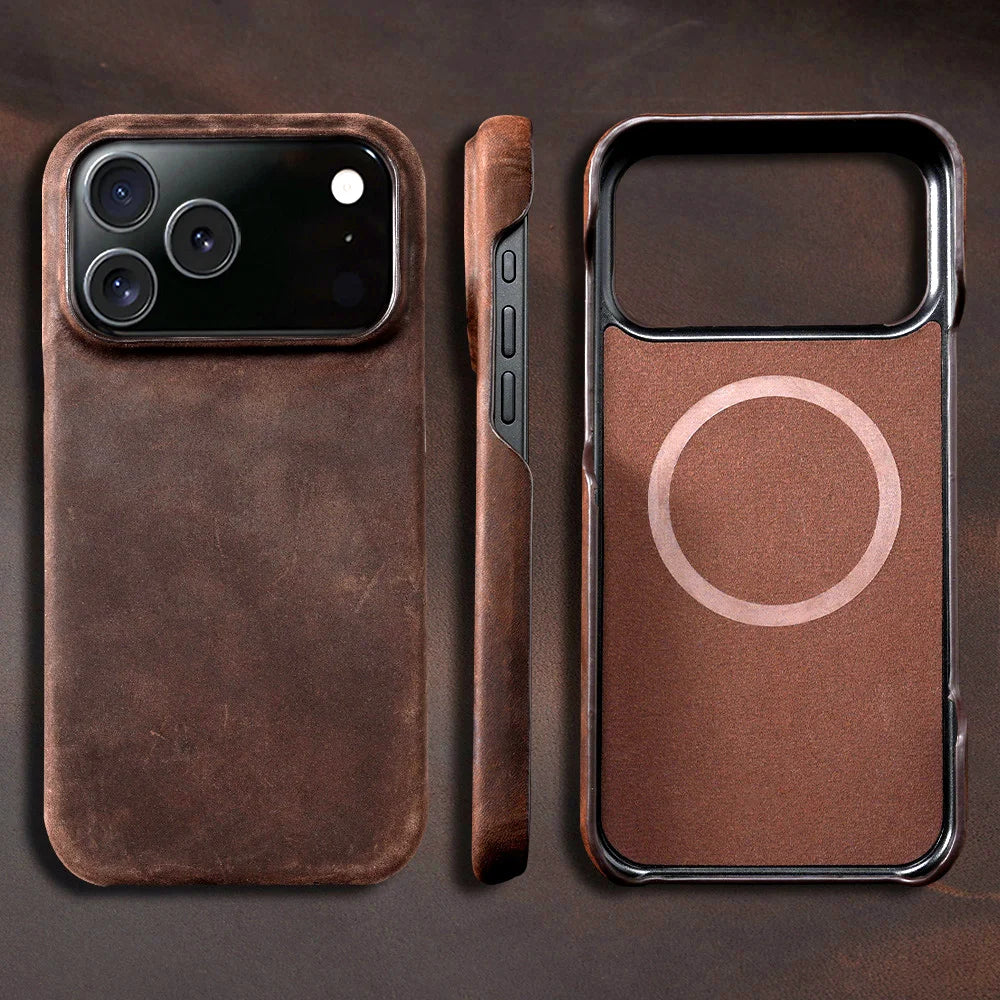 for Magsafe Case for iPhone 17 15 16 18 Pro Max Air 18Pro 17Pro Retro Luxury Genuine PULL-UP Leather Magnetic Phone Back Cover