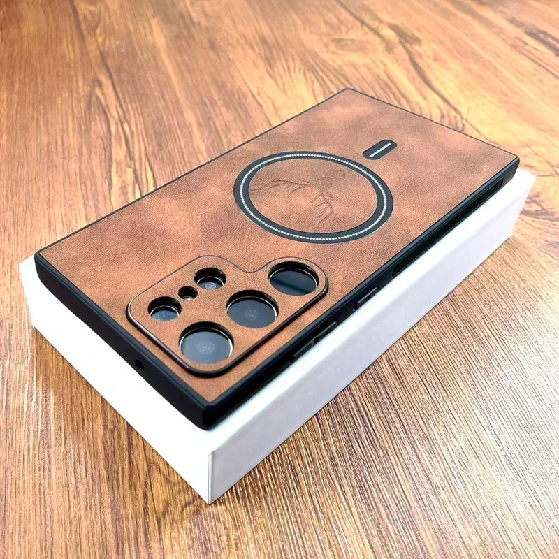 PU Leather Case For Magsafe Wireless Charge For Samsung Galaxy S26 S25 S24 S23 S22 S21 Ultra Plus FE Note 20 S 26 S25FE Cover
