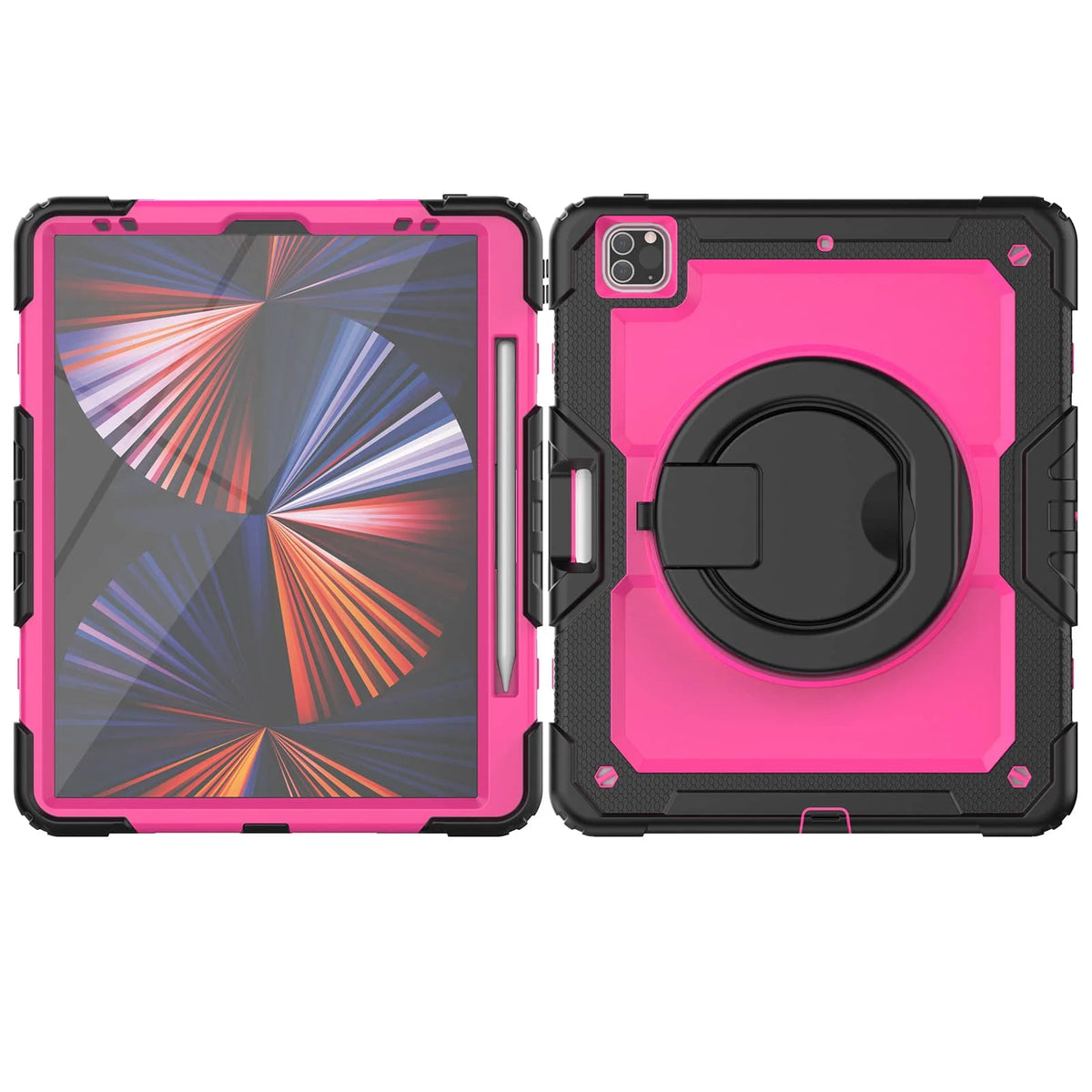 for iPad Pro 12.9'', Military Grade Shockproof Protective Silicone Cover 360 Folding Handle Grip + Handle Shoulder Strap