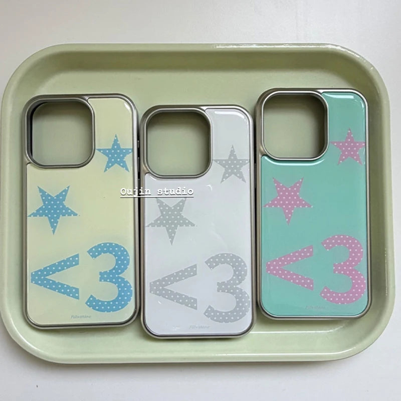 Korean Ins Cute Polka Dots Stars Phone Case for iPhone 17 16 15 14 13 12 11 Air Pro Max Plus Luxury Clear Soft Back Cover
