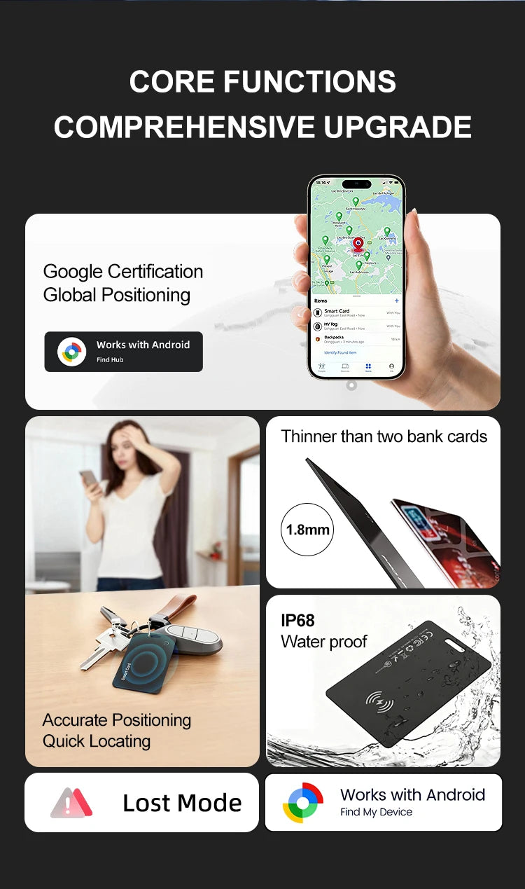 Ultra Thin Global GPS Android Tracker Card Wireless Charging Waterproof Smart Wallet Tracker Card with Google Find My Device App