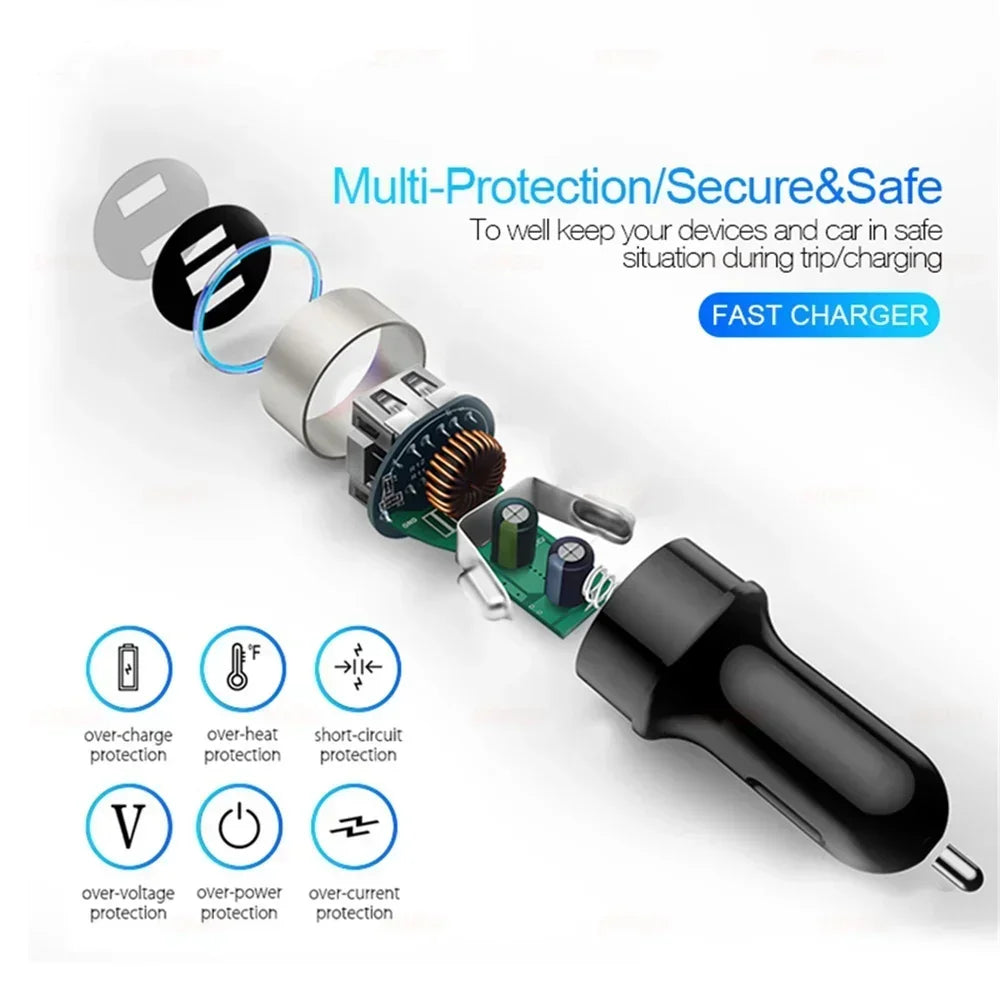4 in 1 Retractable Car Charger Fast Charging Car Charger  with USB Type-C Cable & 2 Type C Charging Ports, Universal Car Charger