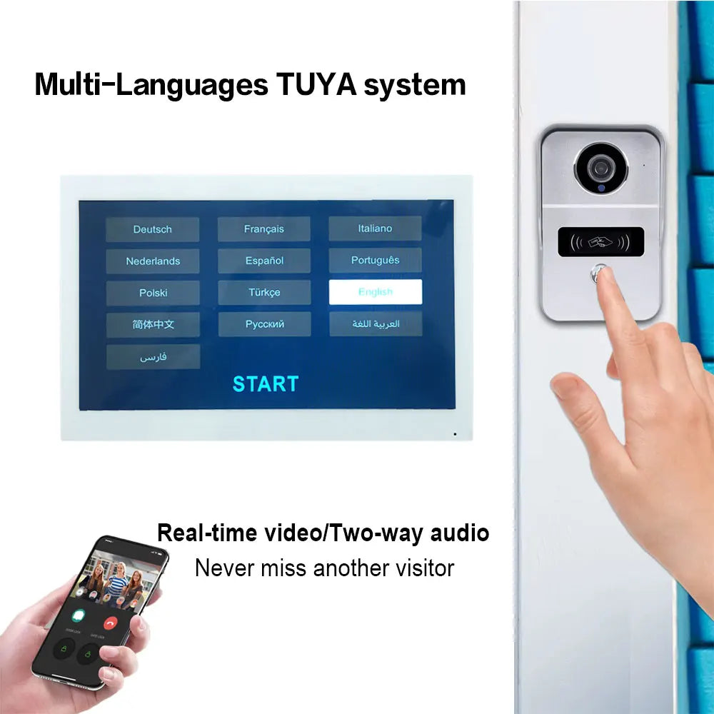 1080P Tuya Smart Doorbell Camera Home Video Intercom 5G Wifi 2 Wires 7/10 Inch Wireless Video Doorphone System 5-in-1 NFC Unlock