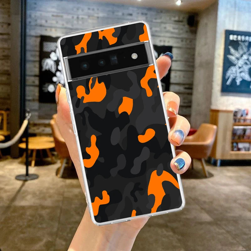Phone Case Cover for Google Pixel 10 9 8 7 6 5 4 4XL Soft TPU 7A 6A 5A 4A 3A Pro XL 5G Transparent Shell Camouflage Camo Fundas