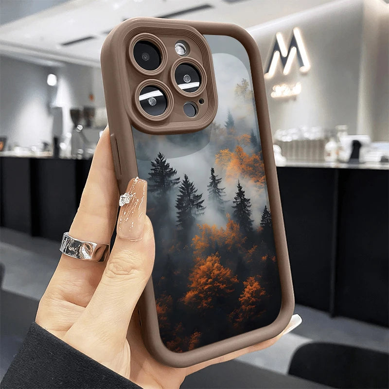 Forest In The Mist Scenery Pattern Phone Case For Samsung Galaxy S25 S24 S23 S22 S21 Ultra Plus S20 FE A15 A35 A54 A55 Cover