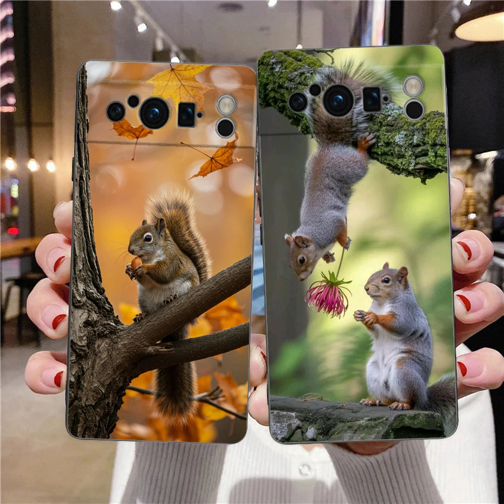 Cartoon Animal Bear Fox Squirrel Phone Case For Google Pixel 10 9 8 7 6 Pro XL 9A 8A 6A 7A 5G Soft Shockproof TPU Black Cover