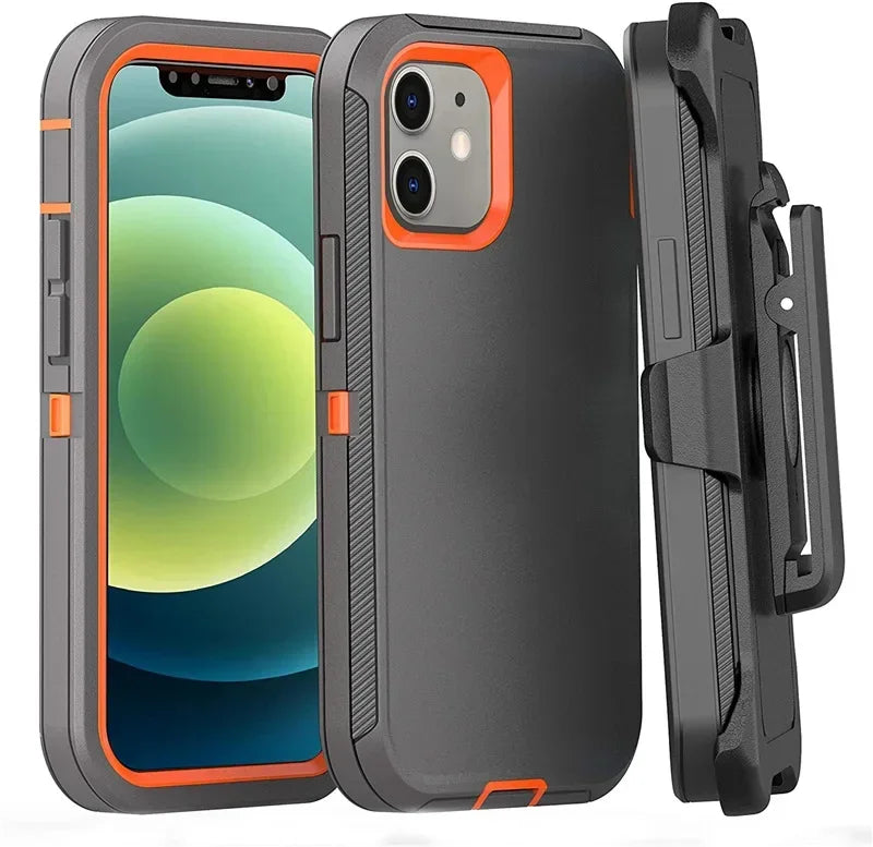 3 in 1 Military Armor Shockproof Phone Case For IPhone 16 15 14 13 12 11 Pro Max 14Plus XS XR Otter Case Box Belt Clip Cover
