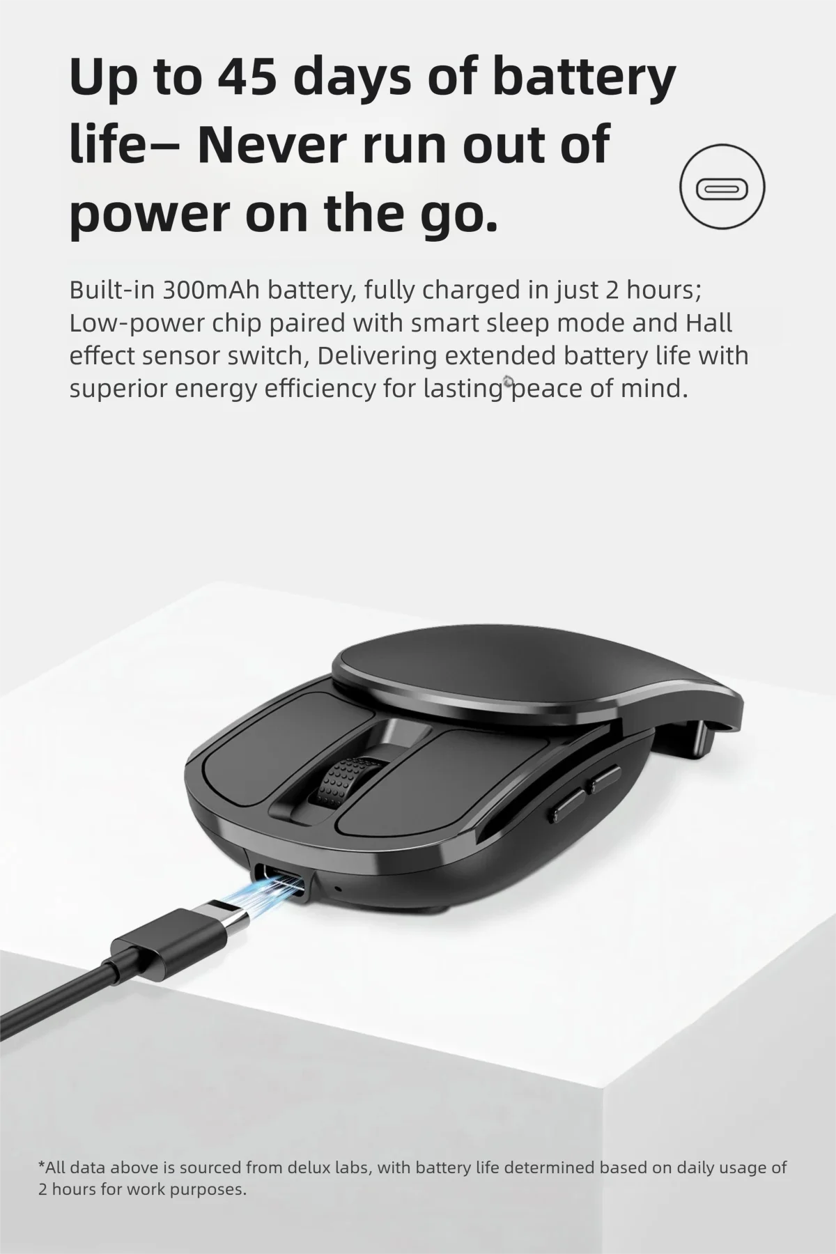 Delux Pocket Folding Mouse Wireless 2.4G Bluetooth5.2 Silent Click Portable Ultra-light 55g for MacBook Tablet Computer PC Mice