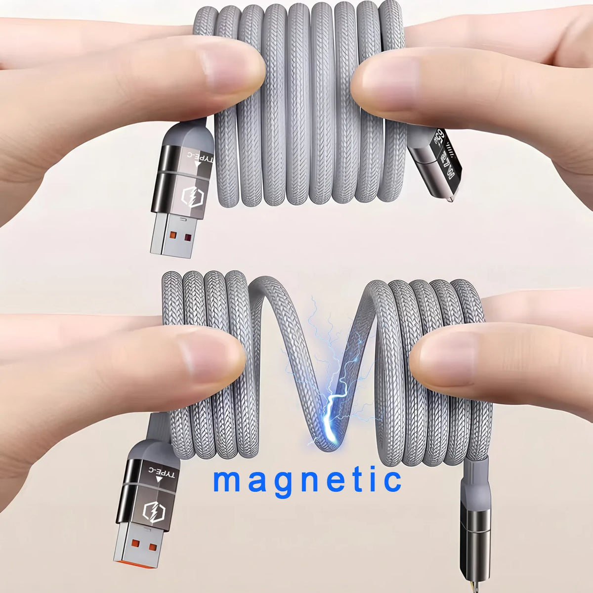 Anti-Winding 4-In-1 Magnetic Data Cable 65W Fast Charging Cable USB A/Type C to Lightning for Huawei iPhone iPad Xiaomi Samsung