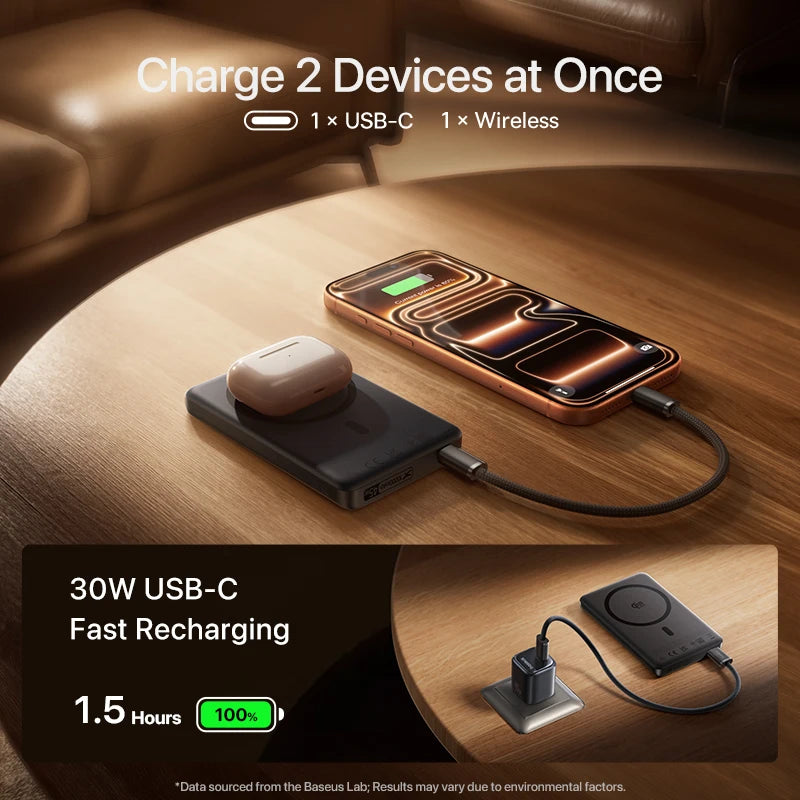 Baseus Qi2.2 25W Power Bank 10000mAh Magnetic Wireless Charging PD 45W USB-C Power Bank For iPhone 17 16 Pro Max Samsung S25