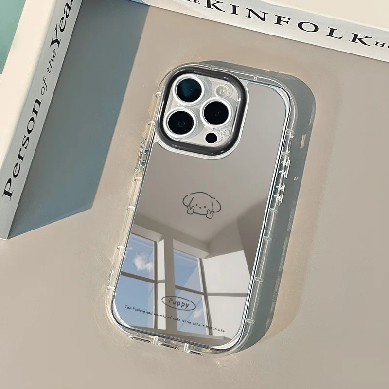 Simple Cartoon Cat Dog Pattern Mirror Phone Case For iPhone 17 Pro Max Case 7 8 15 14 16 Plus 13 12 11 Pro X XS XR 16E Air Cover