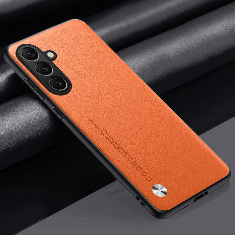 For Samsung S25 Edge S24 S23 S22 S21 S20 FE Plus Note 20 Ultra Plain PU Leather Silicone Protection Cover Shockproof Hard Bumper
