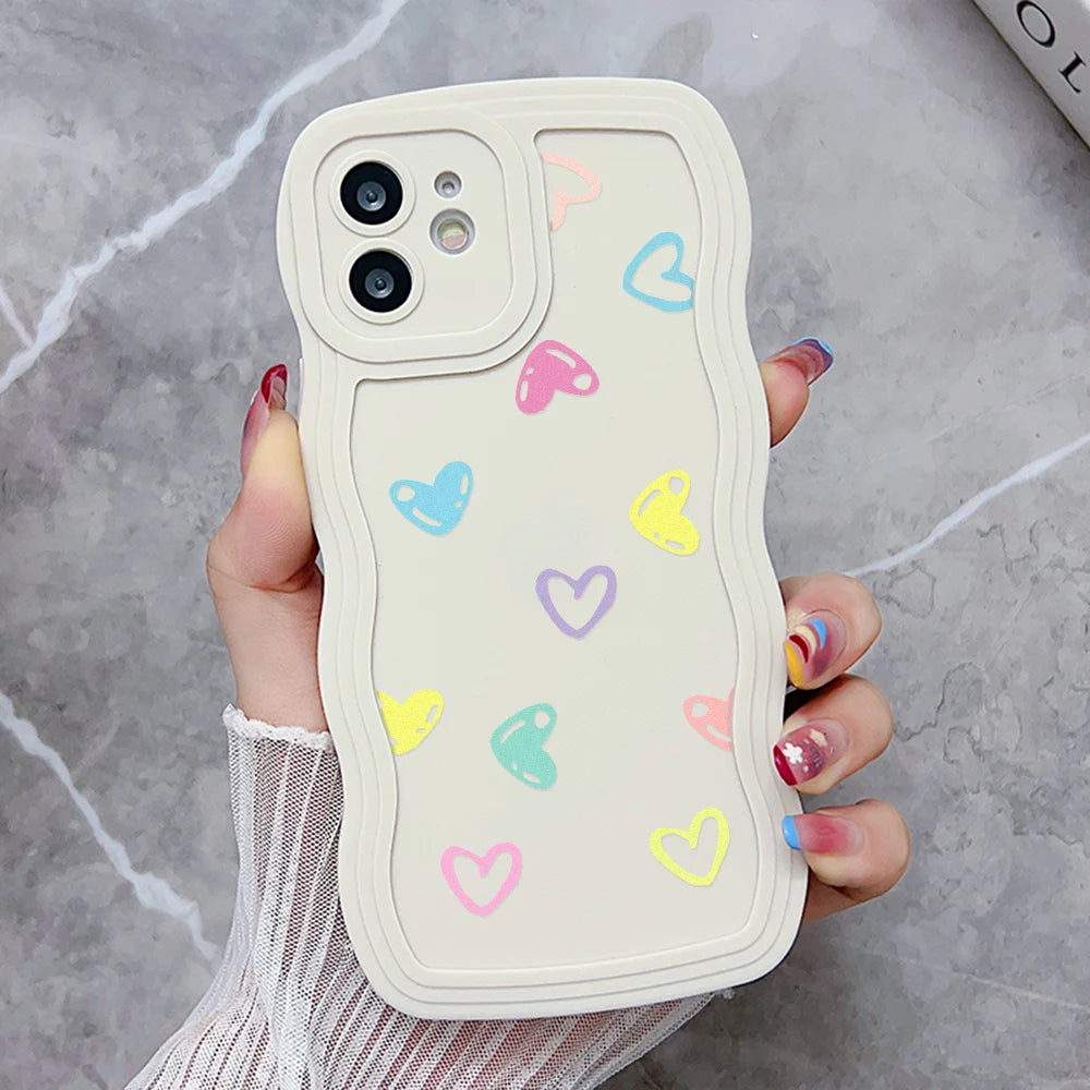 Silicone Phone Case For iPhone 11 6s 16 Plus 13 15 14 Pro Max 12 XR Wave Shockproof Soft Love Heart Cover Funda