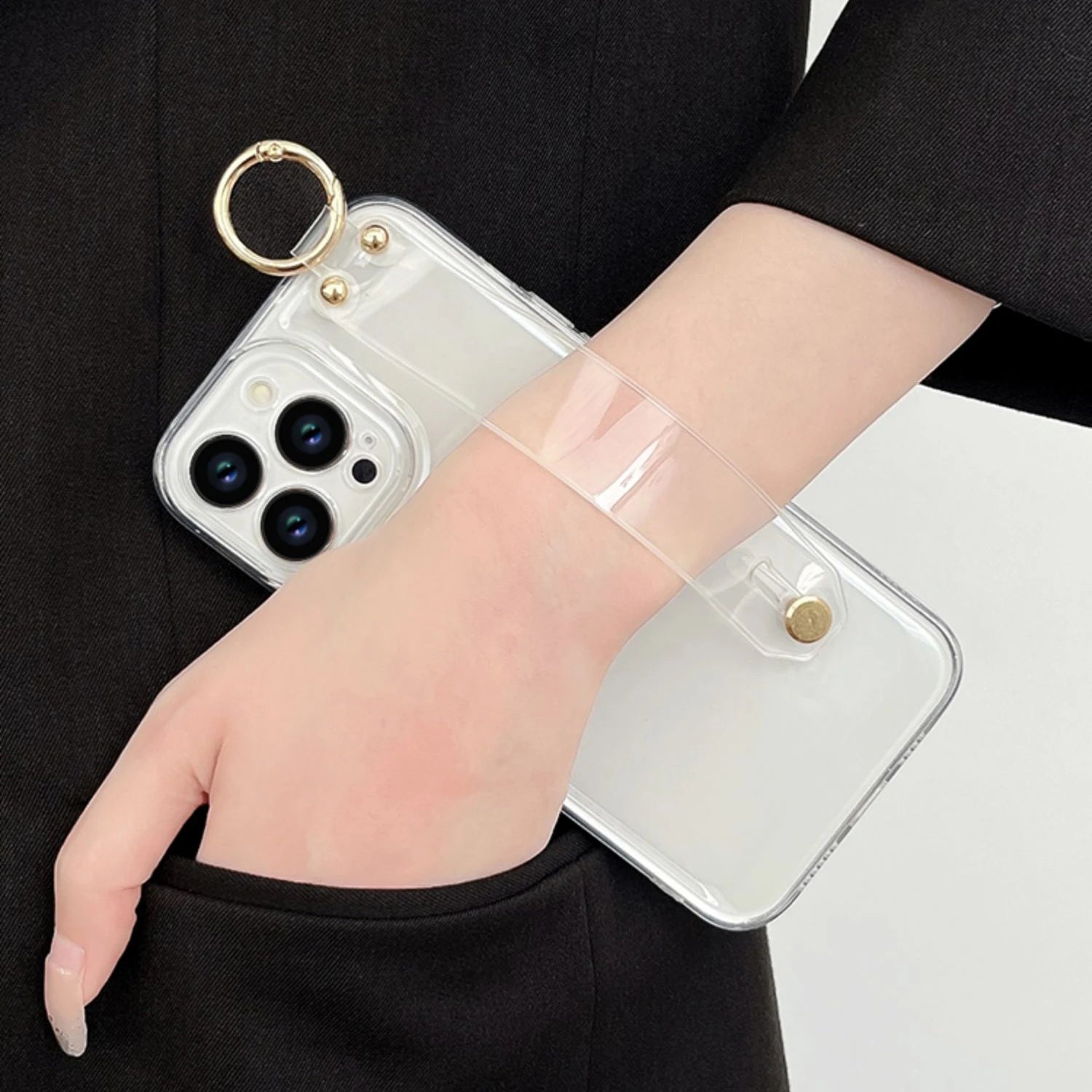 For Samsung Galaxy S20 S21 S22 S23 S24 S25 Plus Ultra FE Edge Transparent Case Wrist Strap Holder