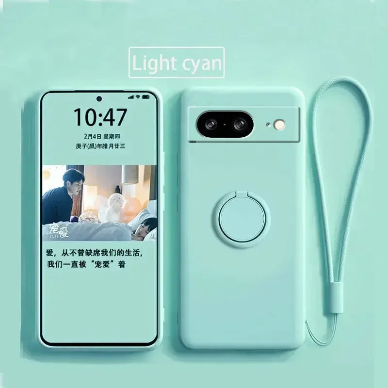 Liquid Silicone Skin Feel Magnetic Ring Stand Holder Case for Google Pixel 9A 9 Pro XL 8A 7A 6A 8 7 Pro 5G TPU Protection Cover