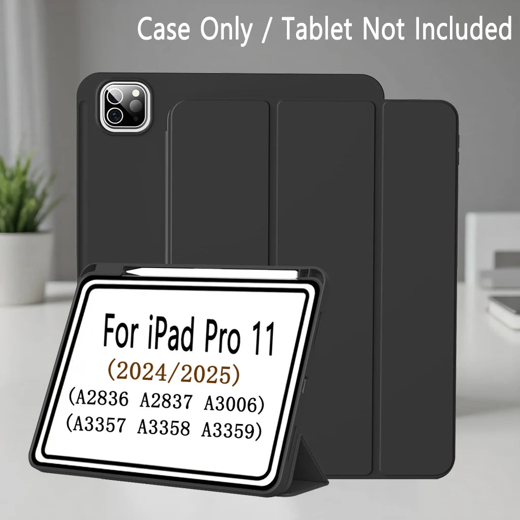 Pencil Case for iPad Air Pro 10.9 11 12.9 13 A16 10th 11th Generation Air 4 5 6 7 Trifold Stand Flip Cover With Pencil Holder