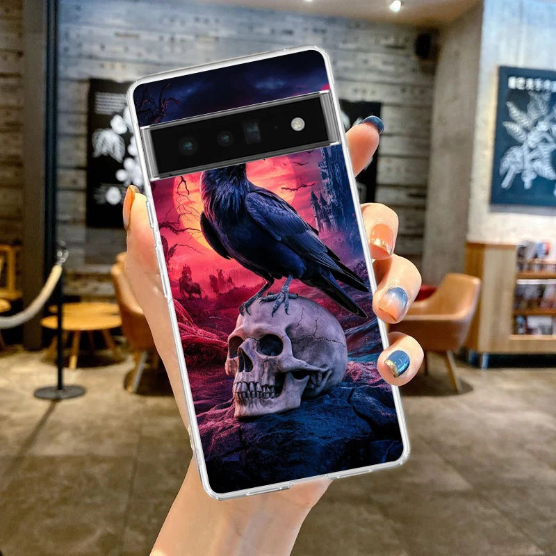 Black Raven Phone Case Cover for Google Pixel 9 8 7 6 5 4 4XL Soft TPU 7A 6A 5A 4A 3A Pro XL 5G Transparent Shell Fundas Capas