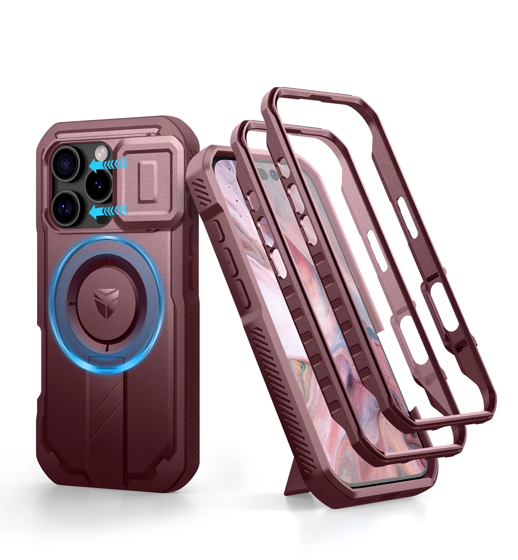 Dexnor For iPhone 16 Pro Case with MagSafe Rugged Shockproof with Built-in Sliding Camera Cover Built-in Screen Protector holder