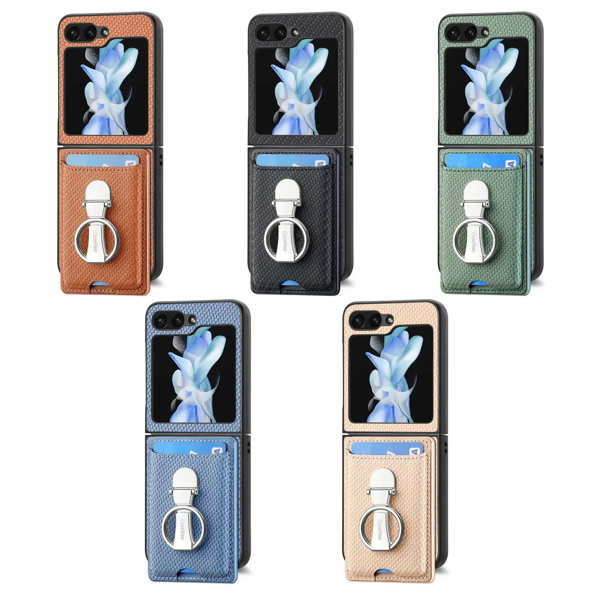 Luxury Ring Stand Leather Phone Case for Samsung Galaxy Z Flip 8 Flip 7 6 5 4 3 Flip7 FE Wallet Card Slot Shockproof Cover