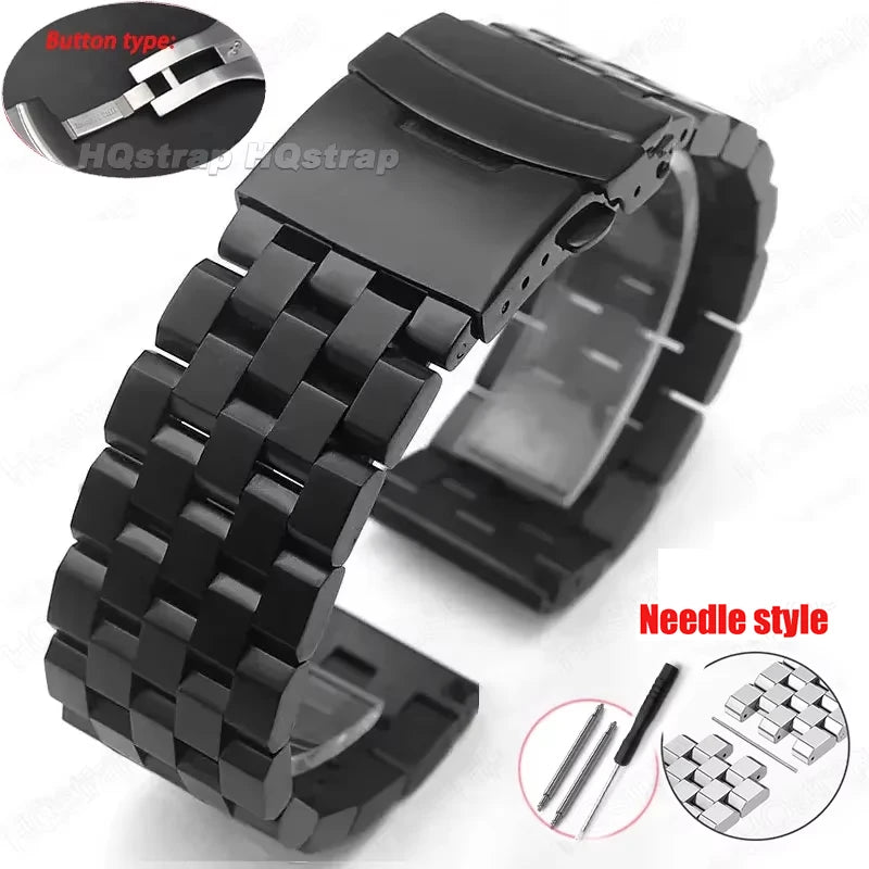 Full Solid Stainless Steel Strap 18mm 20mm 22mm 24mm 26 High Quality Watch Band Flat Interface Wristband with Tool  Accessories