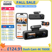 70mai T800E 3-Channel Dash Cam, 4K HDR f/1.55 Built-in GPS Voice Control, Supercapacitor 24H Parking Mode 3-in-1 Car Camera