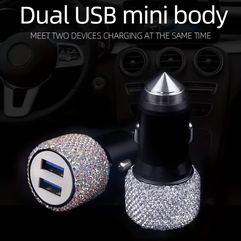Car Dual USB Charger Port Fast Adapter Car Accessories Interior for Woman Car Bling USB Styling Diamond Car Accessories Interior