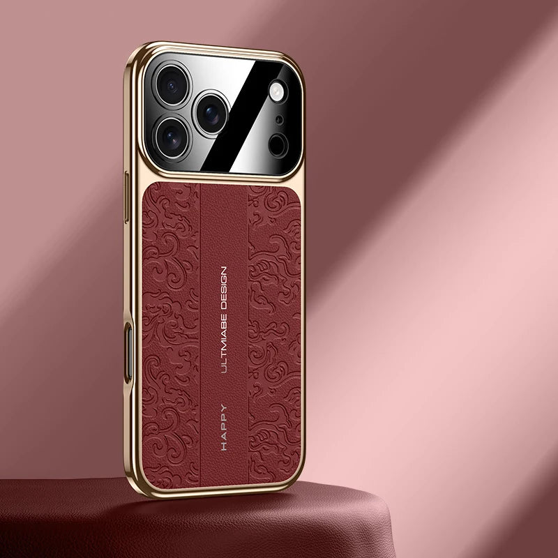 Luxurious Leather Back Electroplated Soft TPU Cover Case For iPhone 17 pro Max Air iPhone 16 15 14 ProMax