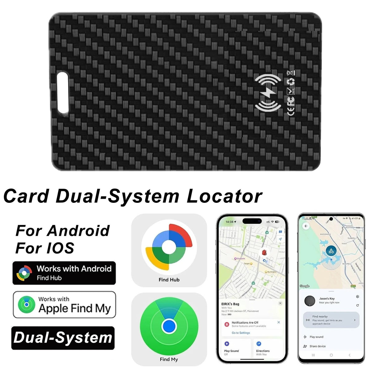 Smart Wallet Tracker Card, Works with Apple Find My & Android Find Hub, IP68 Waterproof Item Locator with 70dB+ Loud Alarm, 3-5 Months Ultra-Long Battery Life, App Notifications, Historical Tracking & Multi-User Sharing