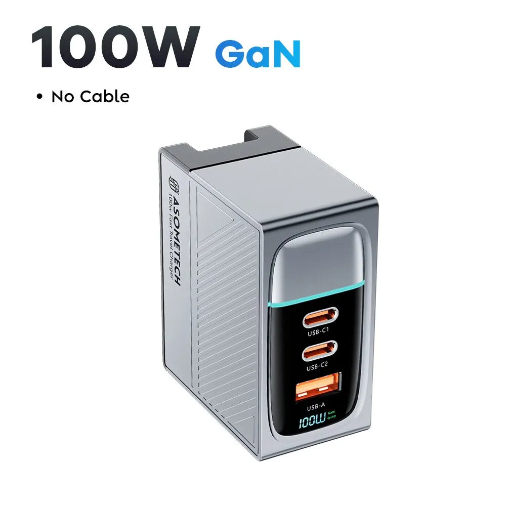 ASOMETECH 100W GaN Charger QC4.0 PD 67W 65W PPS Display Portable Multi USB Type C Fast Charger For Laptop Tablet iPhone Samsung