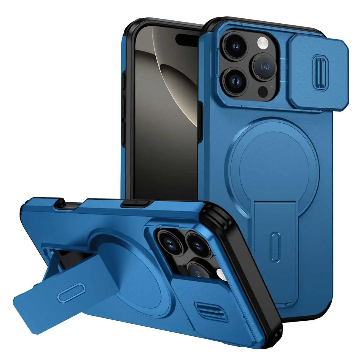 Heavy Duty Magnetic Camera Slide+Kickstand Phone Case For iPhone 16 15 14 13 12 11 Pro Max 16 15 14 Plus 13mini 12mini 16E17E 17