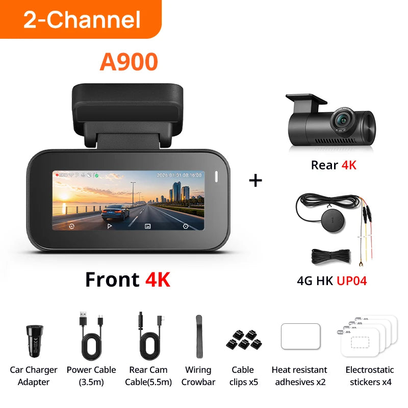 【New】70mai Dash Cam 4K A900 Dual True 4K&HDR Supercapacitor GPS Fatigue Alert Voice Control 4G LTE Wi-Fi 6 Car DVR 70mai A900