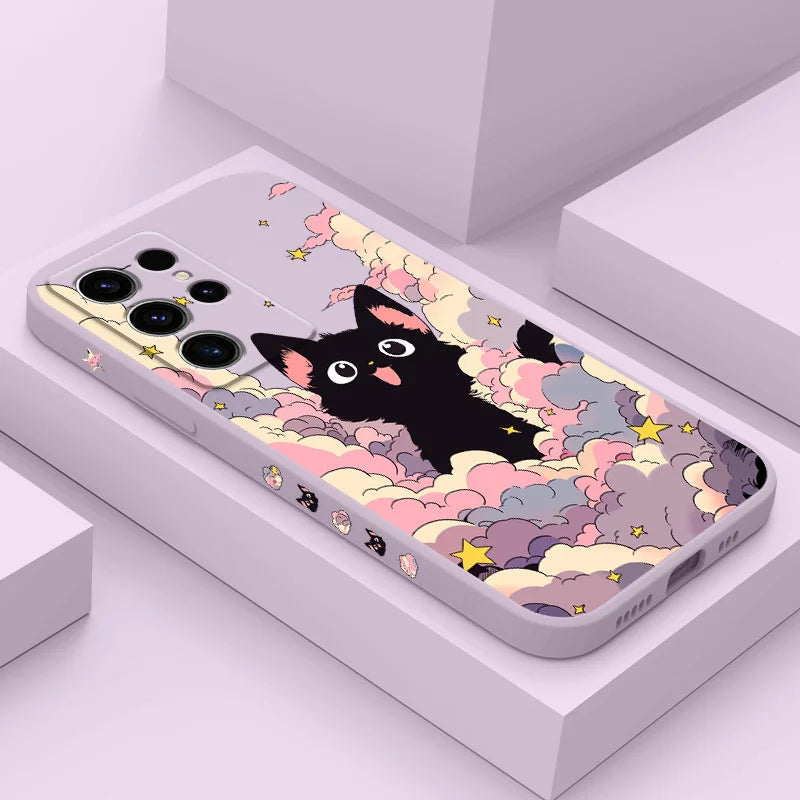 Cloud Colorful Cat Phone Case For Samsung Galaxy S25 S24 S23 S22 S21 S20 S10 S10E Ultra Plus FE Note 20 Ultra 10 Plus Cover