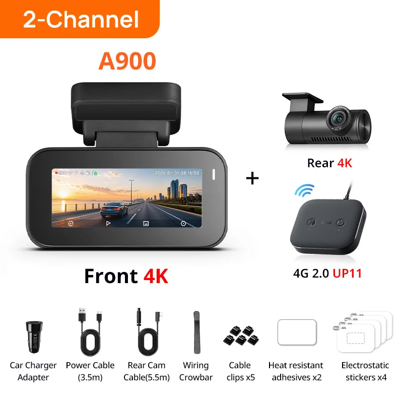 【New】70mai Dash Cam 4K A900 Dual True 4K&HDR Supercapacitor GPS Fatigue Alert Voice Control 4G LTE Wi-Fi 6 Car DVR 70mai A900