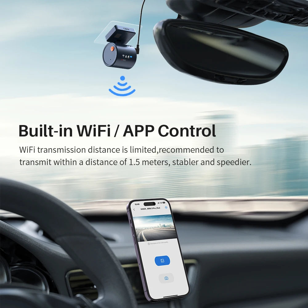 Dash cam KAWA MINI3 Pro Gen2 Car Dvr 2K Auto Video Recorder Upgrade Car Camera,WiFi&APP/Voice Control,Night Vision Tiny Dashcam