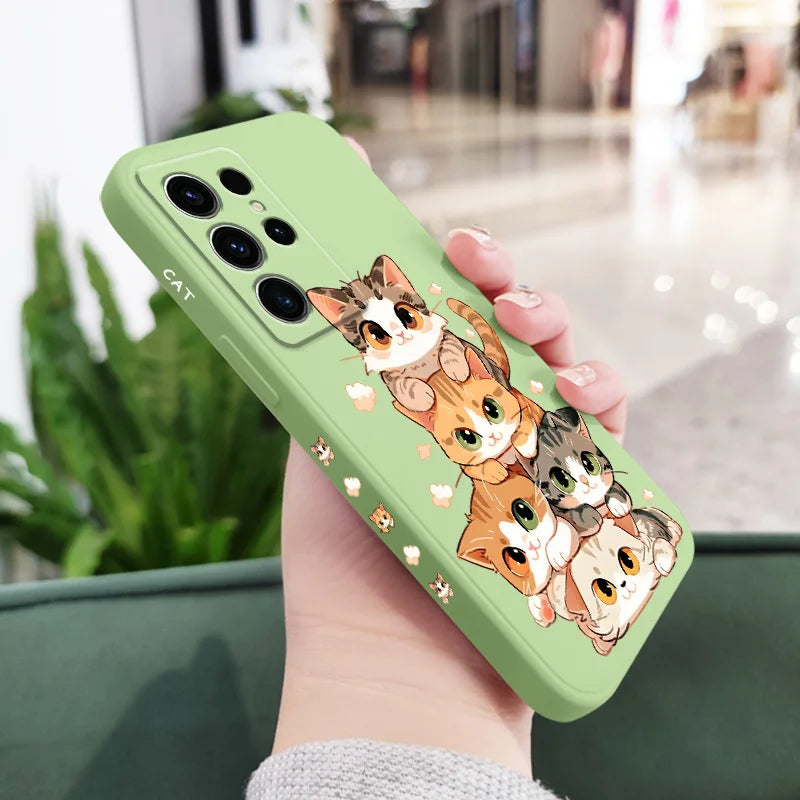 Cute Soft Cat Phone Case For Samsung Galaxy S25 S24 S23 S22 S21 S20 S10 S10E Ultra Plus FE Note 20 Ultra Plus Cover