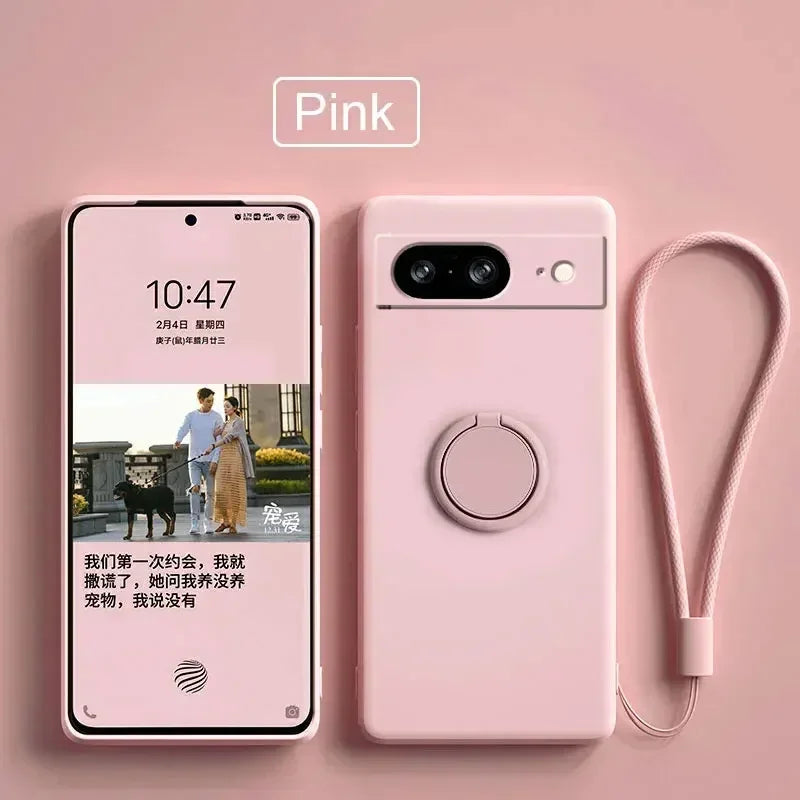 Liquid Silicone Skin Feel Magnetic Ring Stand Holder Case for Google Pixel 9A 9 Pro XL 8A 7A 6A 8 7 Pro 5G TPU Protection Cover