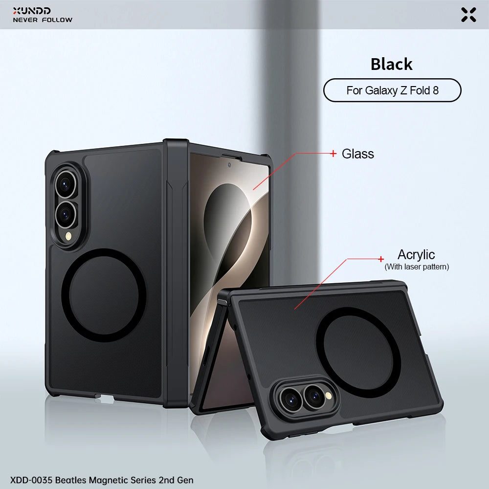 XUNDD For Samsung Galaxy Z Fold 8 Case Magnetic Kickstand Hinge Protection Clear Shockproof Cover Anti Drop Protective Shell