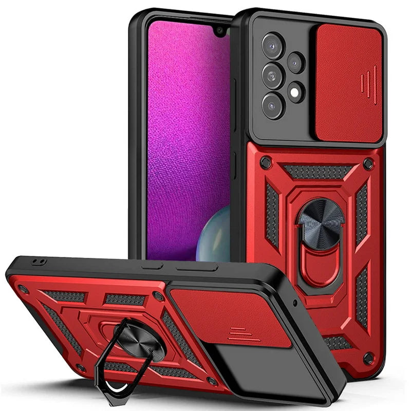 Slide Camera Lens Armor Case For Samsung Galaxy S24 S23 S22 Ultra S21 S20 FE Plus A51 A71 A53 A54 A34 Magnetic Ring Stand Cover
