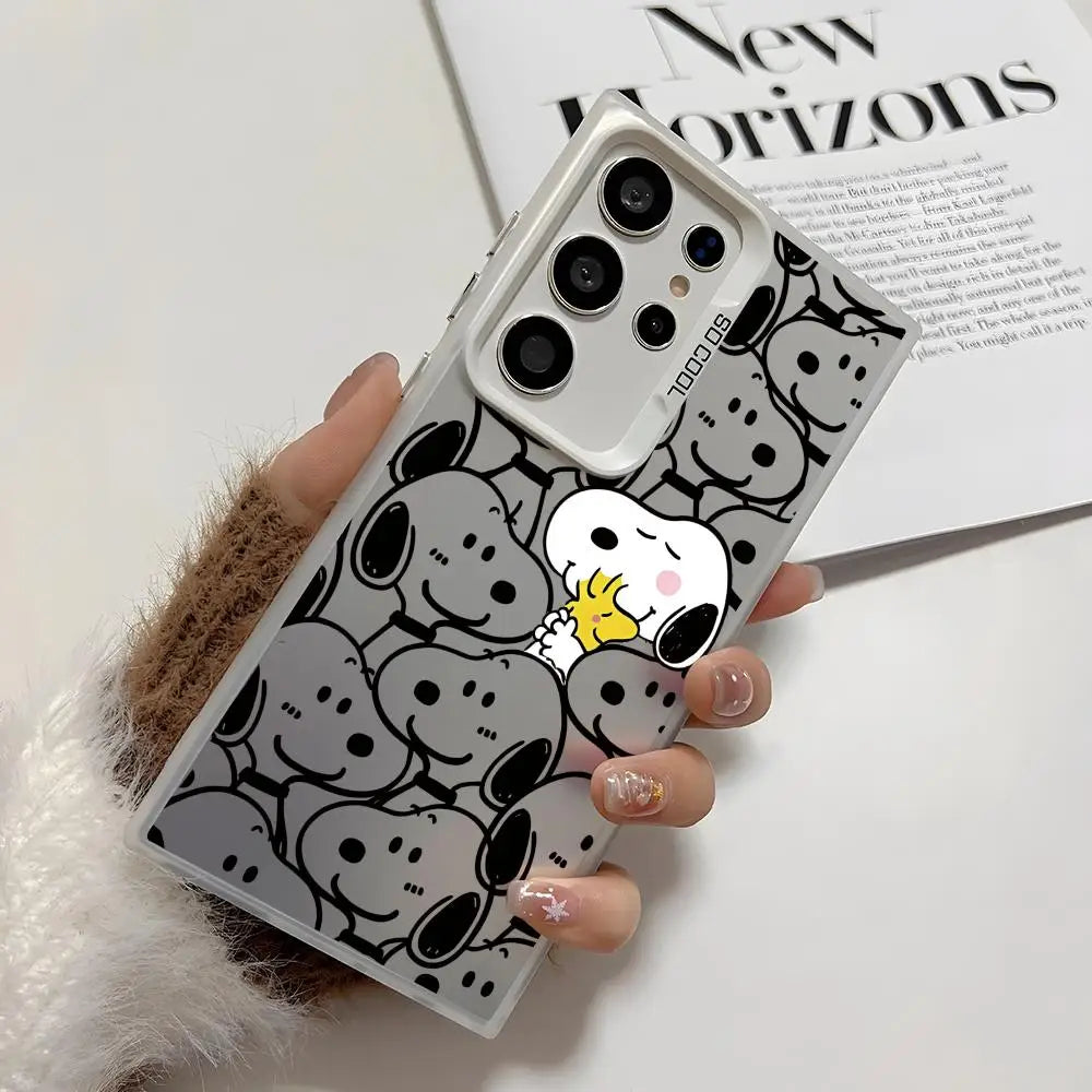 Cute Cartoon S-Snoopys Phone Case For Samsung Galaxy S25 Edge S24 S23 S22 S21 S20 Ultra Silicone Colorful Silver Phone Case