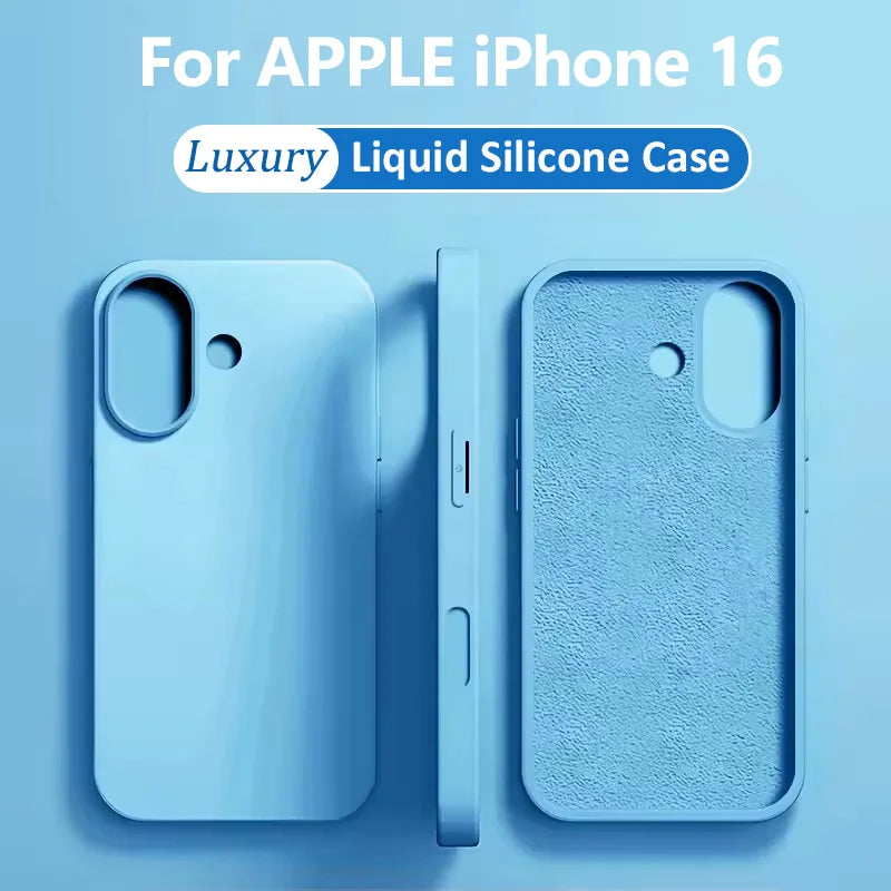 For iPhone 16 15 14 13 12 11 Pro Max Plus Luxury Liquid Silicone Phone Case NEW Matte Shockproof Cover Soft TPU Protective Shell