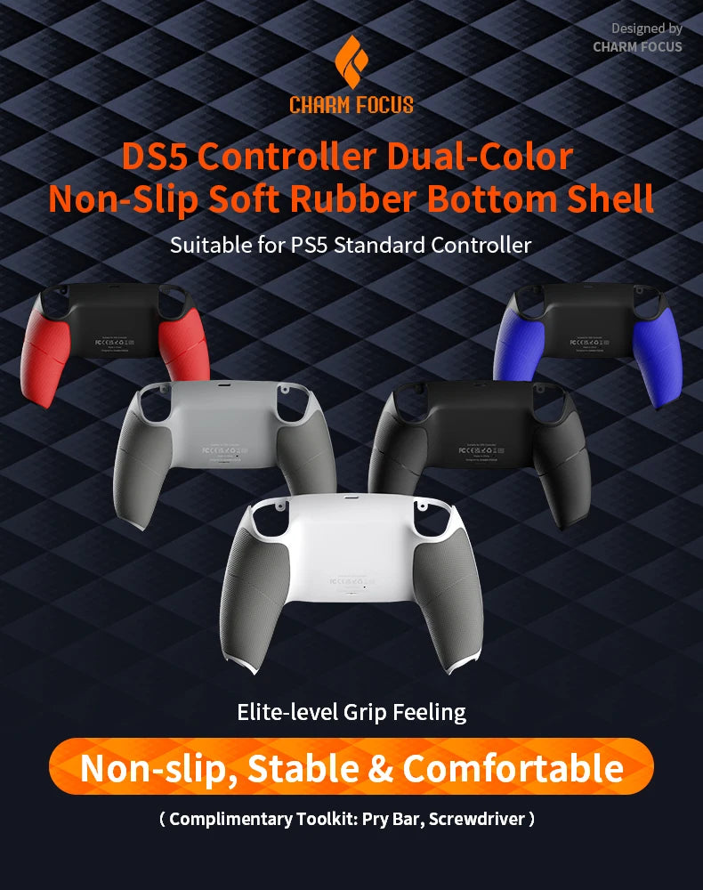 Redesigned PS5 Controller Two-color Non-slip Bottom Case Replacement for BDM-010, 020, 030, 040, 050 060 Model