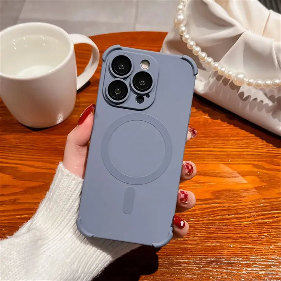 Magnetic Shockproof Silicone Bumper Phone Case For iPhone 17 16 15 14 13 12 Pro Max Plus For Magsafe Wireless Charge Cases Cover
