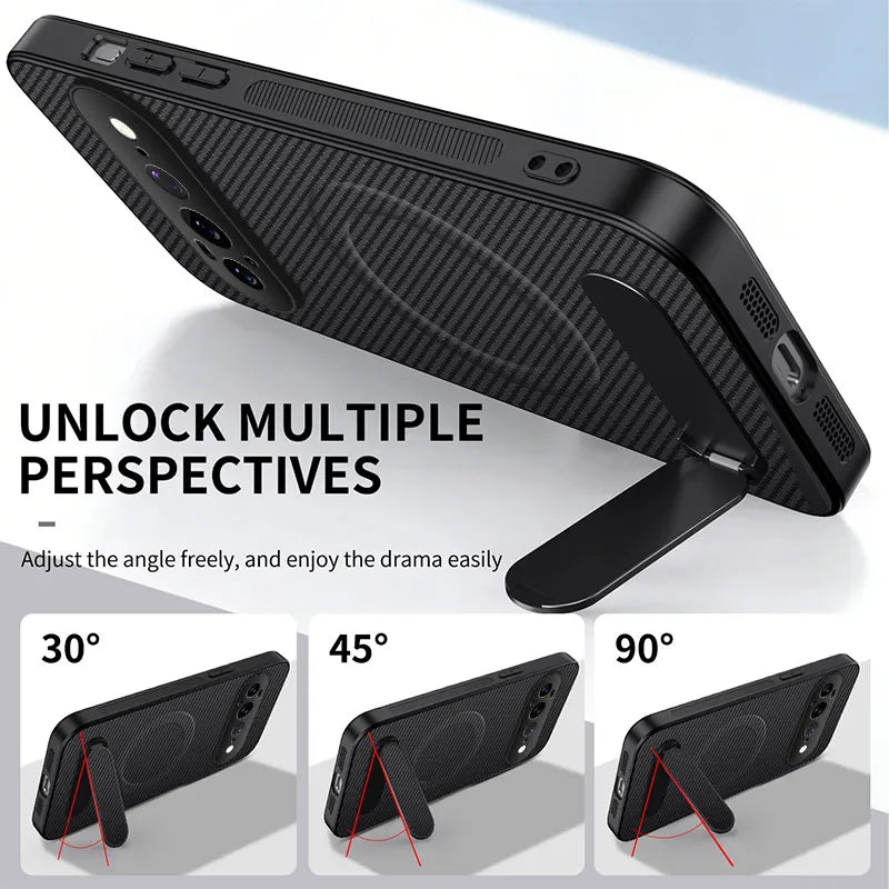 Carbon Fiber Leather Phone Case for Google Pixel 11 10 9 Pro XL 6A 7A 8A 9A 10A 7 8 Pro Magnetic Wireless Charging Bracket Cover