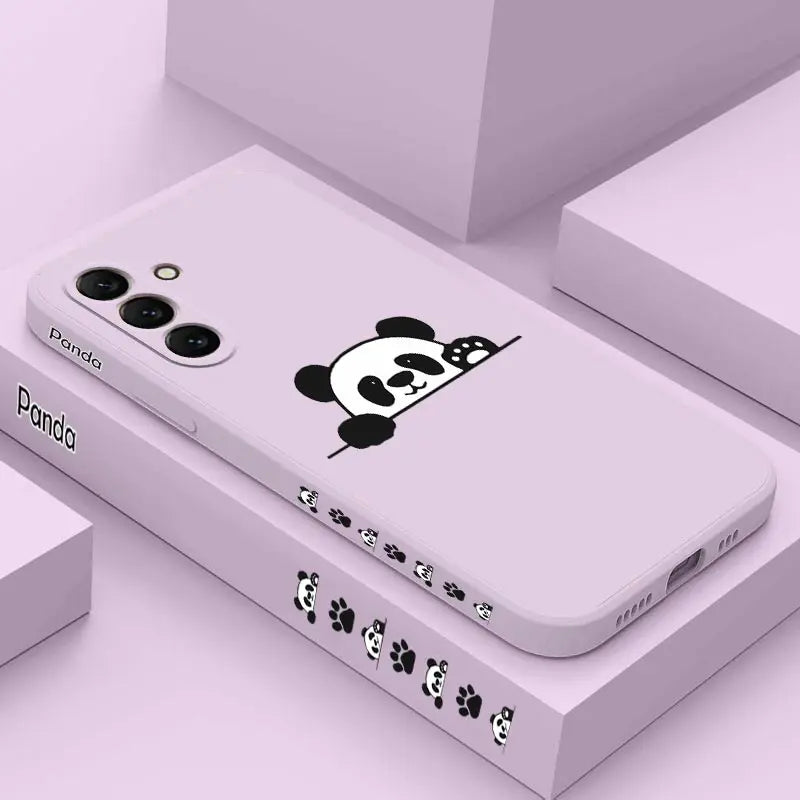 S24 Panda Cute Label New Silicone Phone Case For Samsung S24 S24Ultra S24Plus S23Plus S23 S21FE S22 S23FE S22Plus S21 S20 Cover