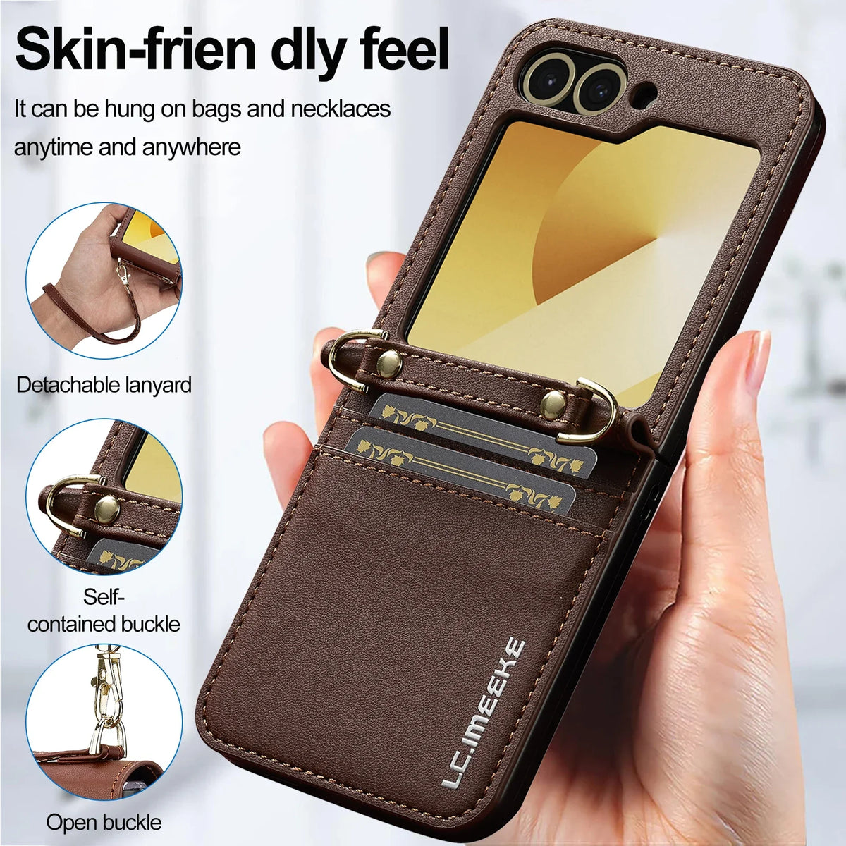 Crossbody Cards Solt Wallet Leather Case For Samsung Galaxy Z Flip 8 7 FE 6 5 4 3 5G Flip6 Flip7 Hand Strap Lanyard Pocket Cover