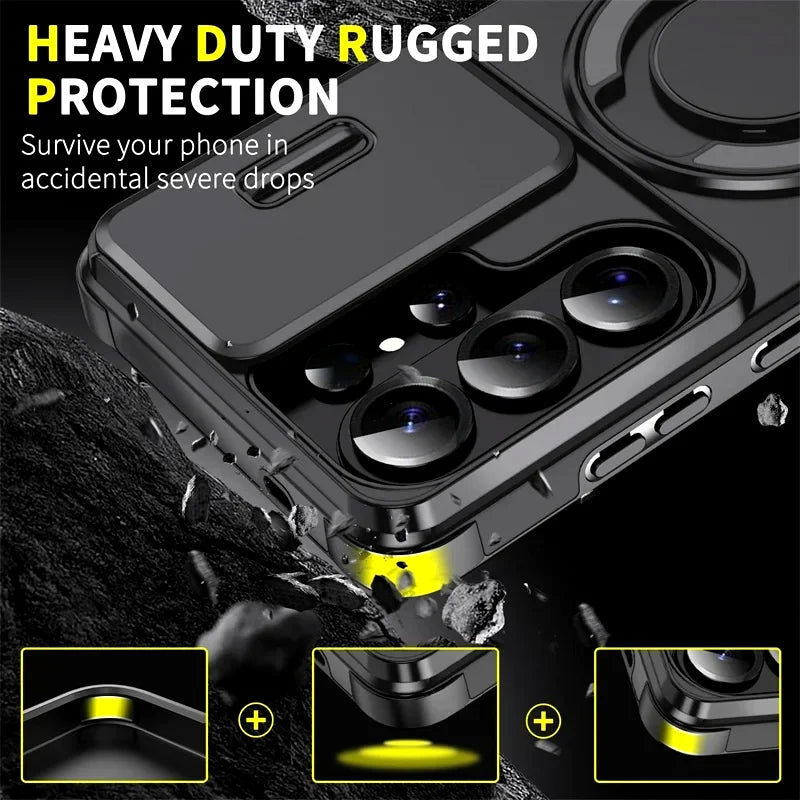 Slide Camera Protection Armor Phone Case For Samsung Galaxy S26 Ultra S 26 Plus S26Ultra 5G Car Magnetic Holder Metal Ring Cover