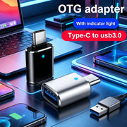 USB 3.0 To Type C Adapter LED OTG To USB C USB-A To Micro USB Type-C Female Connector For HUAWEI Samsung Xiaomi POCO Adapters